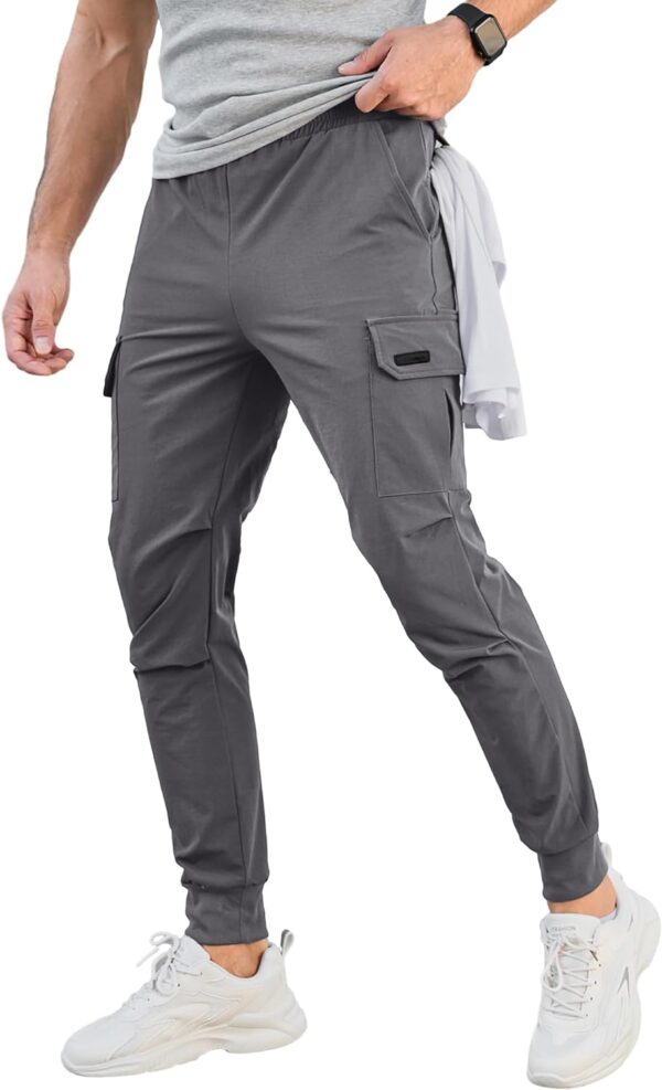 Men's Cargo Jogger Pants Stretch Sweatpants Slim Fit Tactical Pants with Zipper Pockets Casual Trousers - Image 2