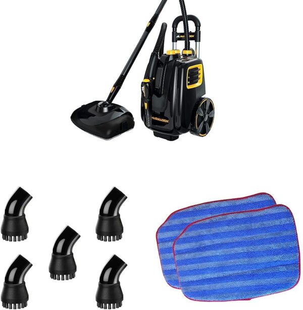 McCulloch MC1385 Deluxe Canister Steam Cleaner with 23 Accessories & A1230-005 Nylon Utility Brush (5 Pack) & A1375-100 Replacement Traditional Microfiber Mop Pad for MC1375, 2-Pack - Image 2