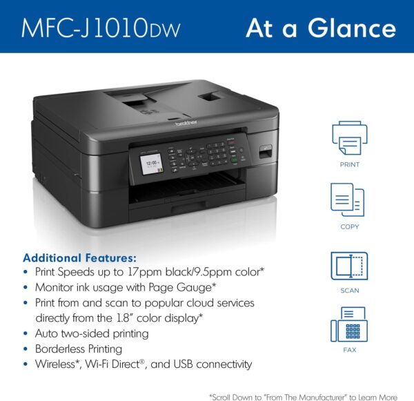 Brother MFC-J1010DW Wireless Color Inkjet All-in-One Printer with Mobile Device and Duplex Printing, Refresh Subscription and Amazon Dash Replenishment Ready - Image 3