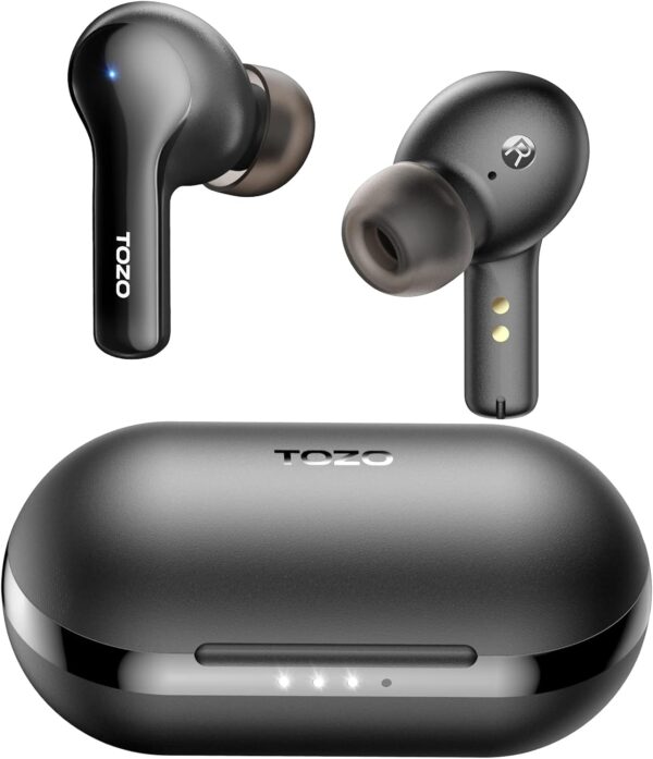 TOZO A2 Mini Wireless Earbuds Bluetooth 5.3 in Ear Light-Weight Headphones Built-in Microphone, IPX5 Waterproof, Immersive Premium Sound Long Distance Connection Headset with Charging Case, Black - Image 2