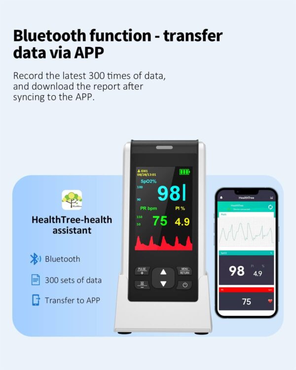 Pulse Oximeter HealthTree Handheld Pulse Oximeter Fingertip for Adult Infant and Baby, Rechargeable Fingertip Blood Oxygen Monito with Overnight Continuous Monitoring and Alarm - Image 5