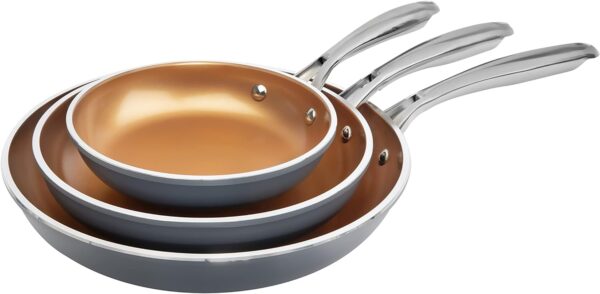 Gotham Steel Frying Pan Set, 3 Piece Nonstick Ceramic Copper Fry Pans Set, 8”, 10” & 12” Nonstick Frying Pans, Nonstick Skillet Set, Omelet Pan, Cookware, PFOA Free, Dishwasher Safe, Cool Touch Handle - Image 2