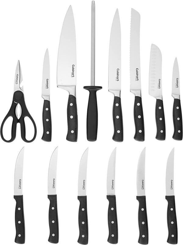 CUISINART Block Knife Set, 15pc Cutlery Knife Set with Steel Blades for Precise Cutting, Lightweight, Stainless Steel, Durable & Dishwasher Safe, C77TR-15P - Image 4