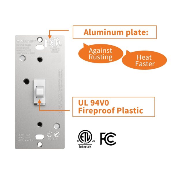 Eva Logik Smart Toggle Light Switch, Single Pole & 3 Way, Dimmer, Aluminium Plate, 2.4G WiFi Dimmer Light Switch, Needs Neutral Wire, Works with Alexa/Google Home, No Hub Required, ETL and FCC Listed - Image 4