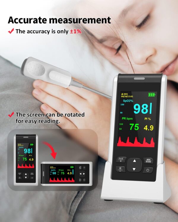 Pulse Oximeter Rechargeable Fingertip Pulse Oximeter, Handheld Pulse Oximeter, HealthTree Finger Blood Oxygen Saturation Monitor with SpO2 & Pulse Rate, Portable Oxygen Meter Finger for Adults - Image 5