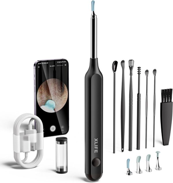 Ear Wax Removal - XLife Earwax Remover Tool with 1296P HD Camera and 6 LED Lights,Wireless Ear Cleaner with 7PCS Ear Set,IP67 Waterproof Otoscope Ear Wax Removal Kit for iPhone,Android Smart Phones - Image 2