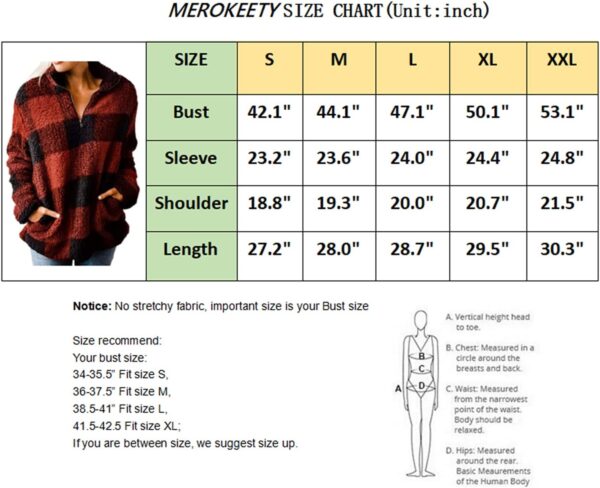 MEROKEETY Women's Plaid Sherpa Fleece Zip Sweatshirt Long Sleeve Pullover Jacket - Image 7