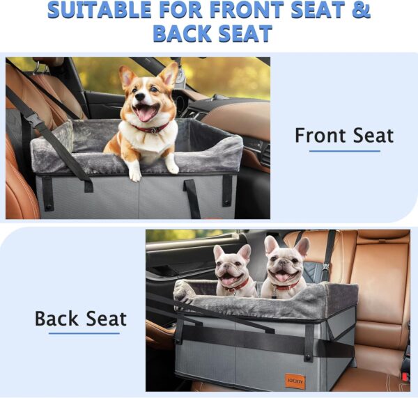 JOEJOY Dog Car Seat for Medium Dogs or 2 Small Dogs, Portable Pet Booster Car Seat for Car with 2 Clip-On Safety Leashes and Adjustable Straps, Perfect for Pets Up to 45lbs (Grey) - Image 7