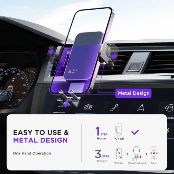 Wireless Car Charger,【7 Colored RGB Backlit】Mosurr 15W Auto Clamping Car Charger Phone Mount Holder fit for iPhone 15 14 13 12 Mini Pro Max 11 XR XS, Samsung Galaxy S24 Ultra S23 S22 S21+ Note 20, etc - Image 6