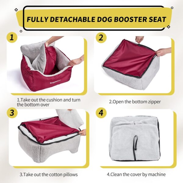 BurgeonNest Dog Car Seat for Small Dogs, Fully Detachable and Washable Dog Carseats Small Under 25, Soft Dog Booster Seats with Storage Pockets and Clip-On Leash Portable Dog Car Travel Carrier Bed - Image 5