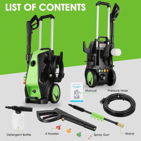 4200PSI Electric Pressure Washer 4.0GPM High Power Washers Electric Powered Professional High Pressure Cleaner for Cars Driveways Fences Patios (Green) - Image 8