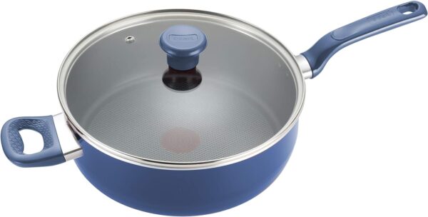 T-fal B0378264 Excite ProGlide Nonstick Thermo-Spot Heat Indicator Dishwasher Oven Safe Jumbo Cooker with Lid Cookware, 5-Quart, Blue - Image 2