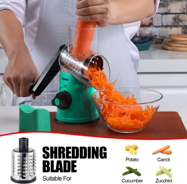 Geedel Rotary Cheese Grater with 3 Interchangeable Blades, Kitchen Mandoline Vegetable Slicer for Fruit, Nuts , Easy to Clean - Image 5