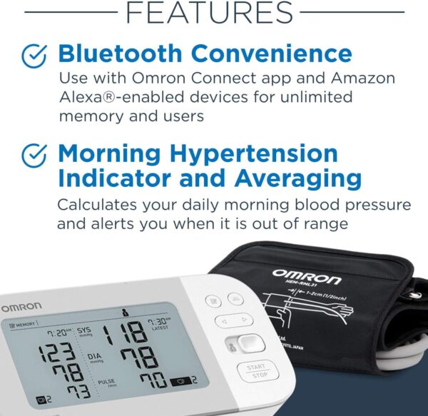 OMRON Gold Blood Pressure Monitor, Premium Upper Arm Cuff, Digital Bluetooth Blood Pressure Machine, Stores Up to 120 Readings for Two Users (60 Readings Each) - Image 3