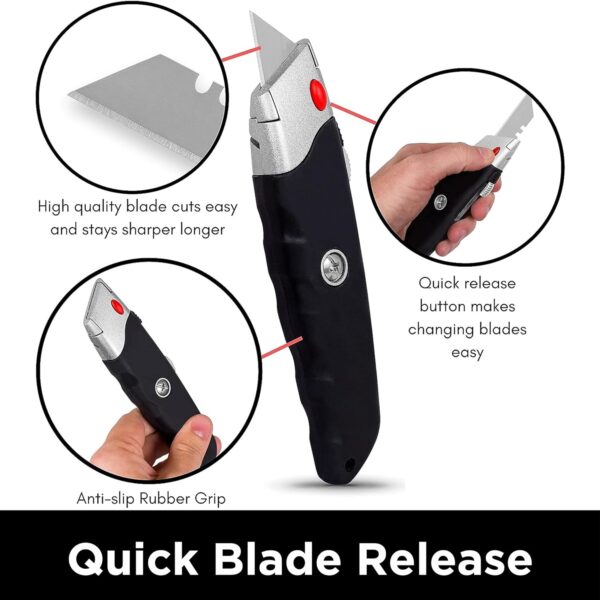 Internet's Best Premium Utility Knife | Box Cutter Retractable | Set of 2 | Retractable blade | Rubber Handle | 2 Utility Knives included | Razor knife - Image 4