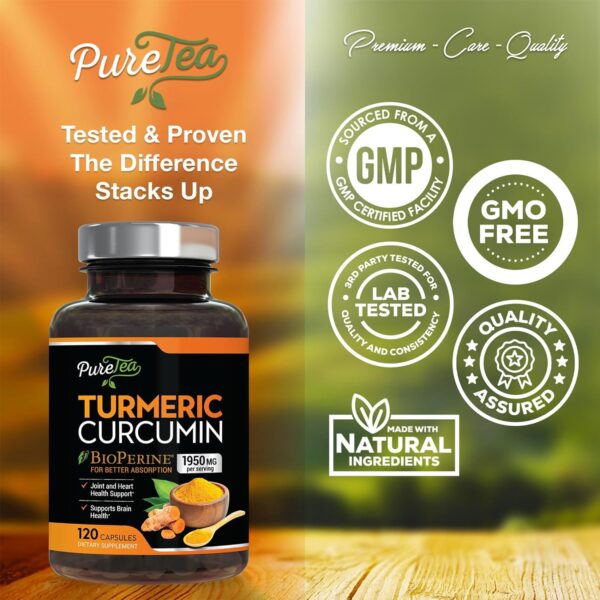 Turmeric Curcumin with BioPerine 1950mg, 95% Standardized Curcuminoids - Black Pepper for Max Absorption, Herbal Joint Support, Nature's Tumeric Extract Supplement Non-GMO - 120 Capsules - Image 5