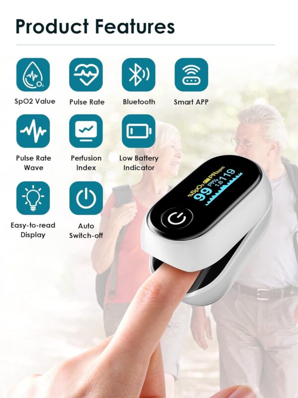 HIHBI AOJ-70B Pulse oximeter, blood oxygen meter finger (SpO2) with Plethysmograph and Perfusion Index, portable OLED color display and battery included. - Image 3