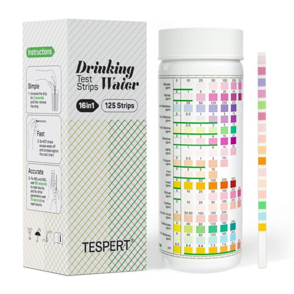 Water Testing Kits for Drinking Water: 125 Strips 16 in 1 Well and Drinking Water Test Kit, TESPERT Water Test Strips with Hardness, pH, Lead, Iron, Copper, Chlorine, and More - Image 9