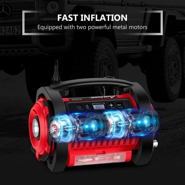 AVID POWER Tire Inflator Portable Air Compressor, 12V DC / 120V AC Car Tire Pump, Air Mattress Pump with Inflation and Deflation Modes, Dual Powerful Motors, Digital Pressure Gauge - Image 3