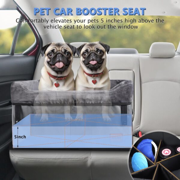 JOEJOY Dog Car Seat for Medium Dogs or 2 Small Dogs, Portable Pet Booster Car Seat for Car with 2 Clip-On Safety Leashes and Adjustable Straps, Perfect for Pets Up to 45lbs (Grey) - Image 3