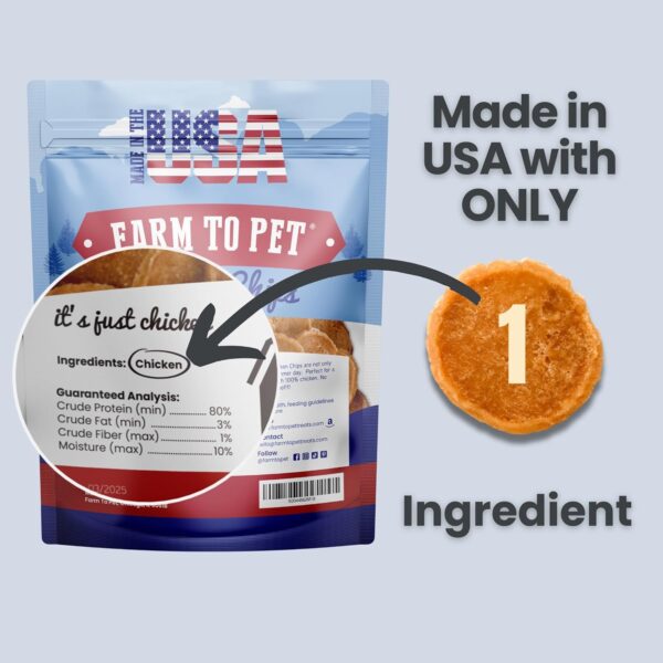 Farm To Pet Chicken Chips for Dogs - Single Ingredient All Natural Dog Treats for Small, Medium, & Large Dogs | Healthy Training Treats for All Breeds & Puppies | Made in USA - Image 4