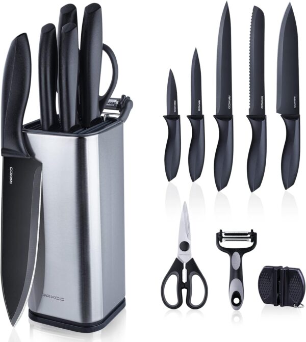 RAXCO 10-in-1 Knife Set -5 Kitchen Knifes,5 Kitchen Gadgets.Perfect for small kitchen,cuchillos para cocina(Black) - Image 2