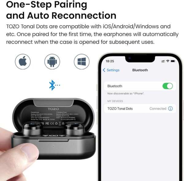 TOZO T12 Wireless Earbuds Bluetooth 5.3 Headphones Built-in ENC Noise Cancelling Mic, 55 Hrs Playtime App Customize EQ IPX8 Waterproof LED Digital Display Premium Sound Headset Black - Image 8