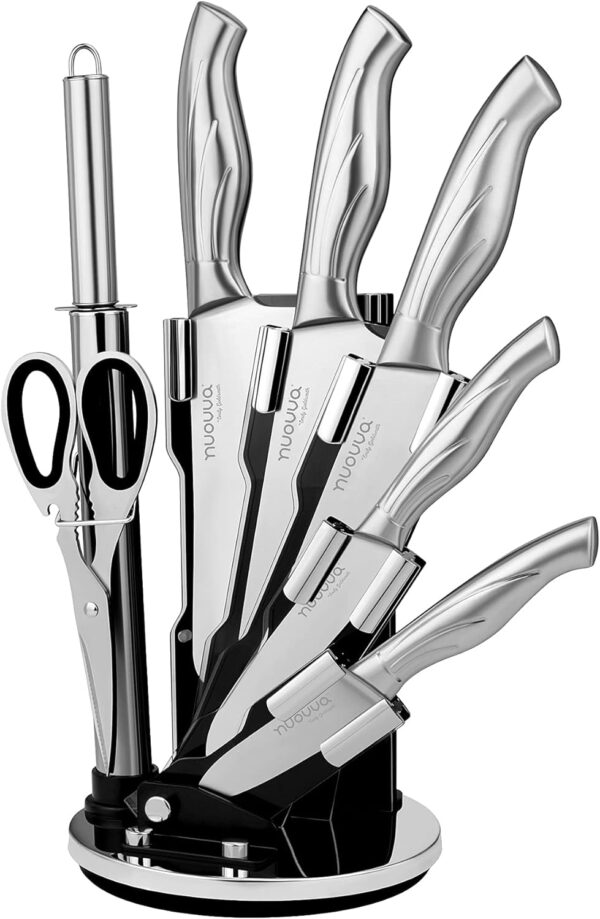 Kitchen Knife Set with Rotating Stand - Sharp Stainless Steel Knives Set - 360 Degree Rotating Block - by Nuovva - Image 2