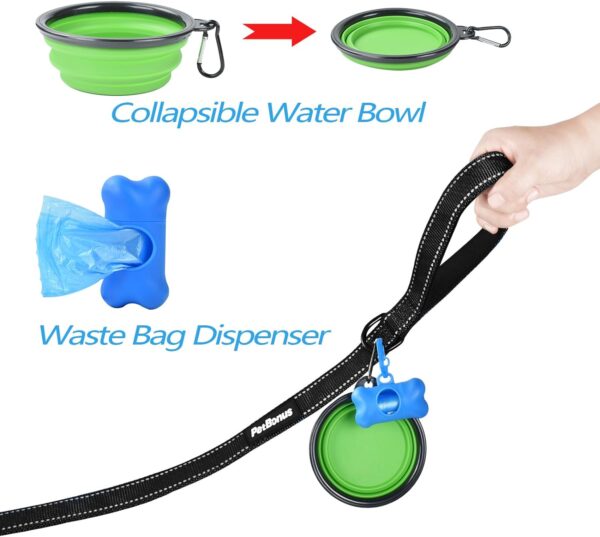 PetBonus Double Dog Leash, No Tangle Dual Dog Leash, Reflective Walking Training Leash, 4 Comfortable Padded Handles for 2 Dogs with Collapsible Bowl and Waste Bags (Black, Large) - Image 7