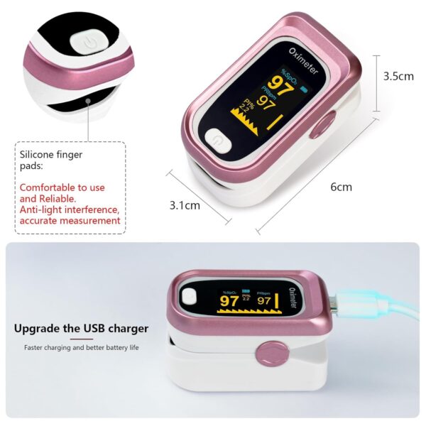 Rechargeable Pulse Oximeter Fingertip, Accurate Heart Rate Monitor, Oxygen Monitor Fingertip for Sports and Aviation Use,with USB Charging Cable and Lanyard (Rose Gold) - Image 4