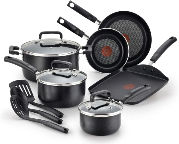 T-fal Signature Nonstick Cookware Set 12 Piece, Oven Broiler Safe 350F, Pots and Pans, Kitchen Cooking Set w/ Fry Pans, Saucepans, Saute Pan, Dutch Oven, Griddle, Kitchen, Home, Dishwasher Safe, Black - Image 2