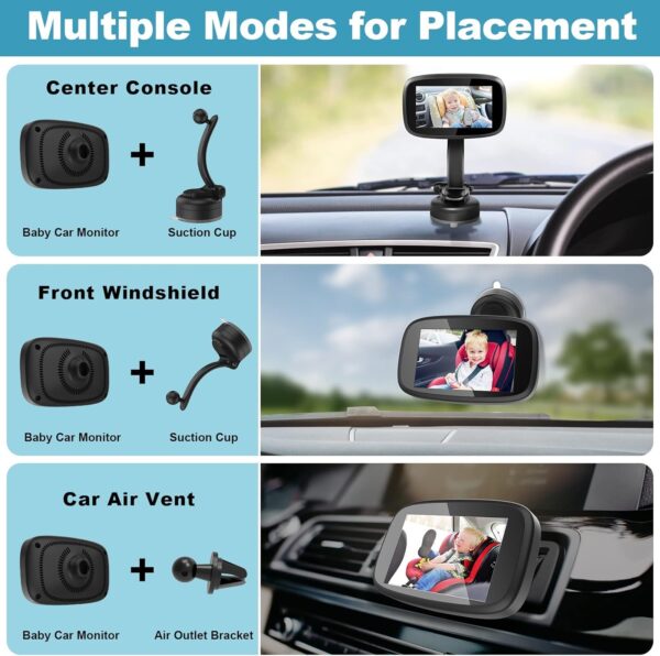 1080P Baby Car Mirror, Shybaby 4.3'' Baby Car Camera Monitor 170° Wide View, HD Night Vision Function and Reusable Sucker Bracket, Safety Rear Facing Car Set Camera Infants Kids Toddlers Black - Image 4