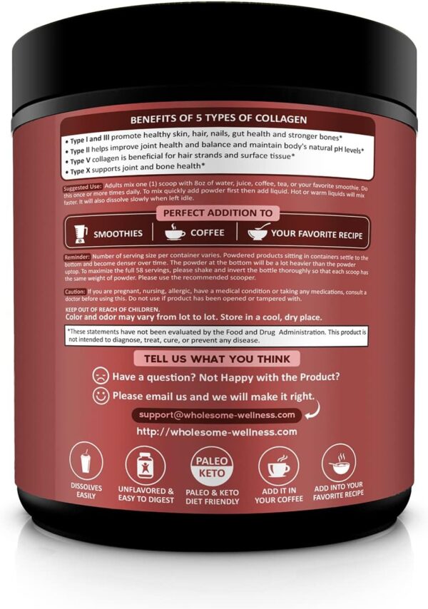 Multi Collagen Protein Powder Hydrolyzed (Type I II III V X) Grass-Fed All-in-One Super Bone Broth + Collagen Peptides - Premium Blend of Grass-Fed Beef, Chicken, Wild Fish, Eggshell Collagen - Image 4