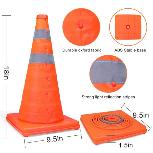 [5 Pack]18 Inch Collapsible Traffic Safety Cones - Parking Cones with Reflective Collars,Orange Safety Cones for Parking lot，Driveway, Driving Training etc. - Image 6