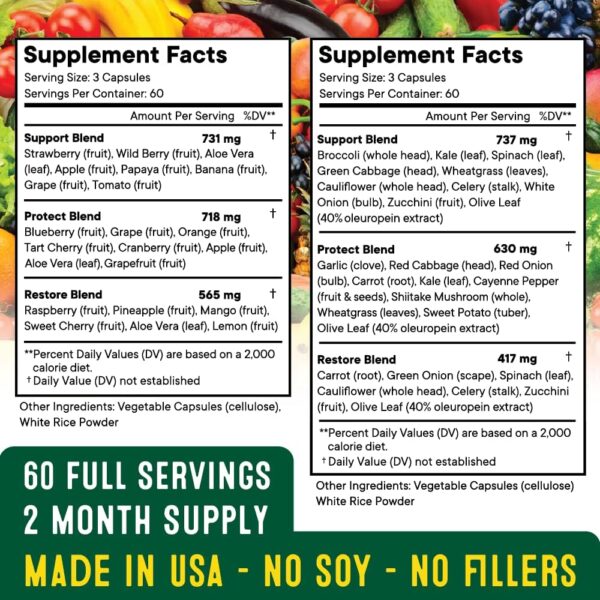 Superfood Fruit and Veggie Supplement - Fruit and Veggie Capsules 100% Whole Super Fruit and Super Vegetable Supplements & Vitamins, with Olive Leaf (720 Count (Pack of 4)) - Image 3