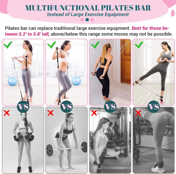 Pilates Bar Kit with Resistance Bands, Multifunctional Yoga Pilates Bar with Heavy-Duty Metal Adjustment Buckle, Portable Home Gym Pilates Resistance Bar Kit for Women Full Body Workouts - Image 5