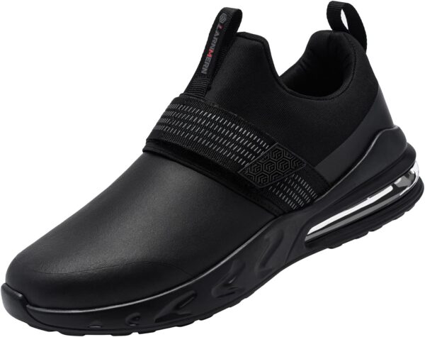 LARNMERN Non Slip Work Shoes for Men Kitchen Chef Slip Resistant Shoe Waterproof Food Service Restaurant Slip on Sneakers Walking and Casual Air Cushion Working Footwear Black - Image 2