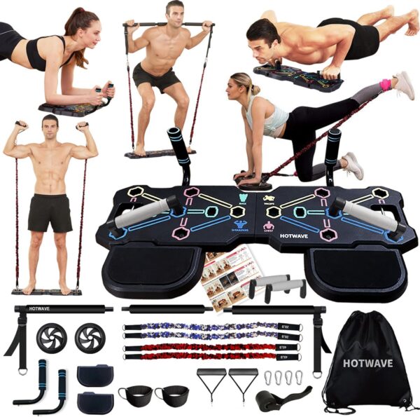 HOTWAVE Portable Workout Equipment with 20 Gym Accessories.Push Up Board &Plank,Resistance Bands with Ab Roller Wheel,Full Body Exercise at Home For Men and Women - Image 2