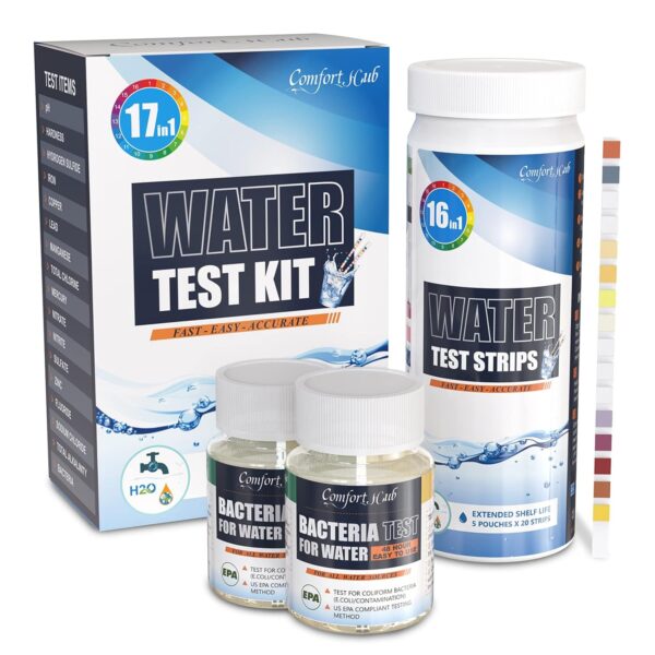 17 in 1 Water Testing Kits for Drinking Water - Water Test Kit - Tap Well Home Water Quality Test - 100 Strips + 2 Bacteria Tests - Easy Testing for pH Lead Hardness Iron Copper E.coli and More! - Image 2