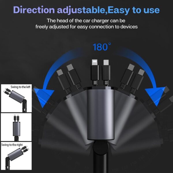 Retractable Car Charger with 100W, 4 in 1 Car Fast Charger for iPhone and Type C, Retractable Cables (31.5 inch) and 2 Charging Ports, Compatible with iPhone 15/14/13/12 Pro Max XR,iPad,Samsung,Pixel - Image 5