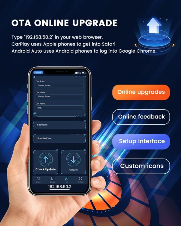 CarlinKit 5.0 Wireless CarPlay & Android Auto Adapter,Online Update,Two Channel Connection, Plug & Plug, for Cars with OEM Wired CarPlay & Android Auto(2016-2024) - Image 7