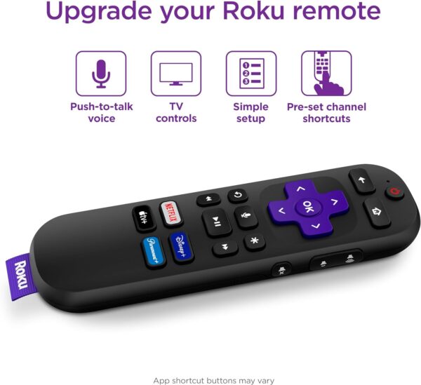 Roku Voice Remote | TV Remote Control with Voice Control, TV Controls, Simple Setup, & Pre-Set App Shortcuts - Replacement Remote Compatible with Roku TV, Roku Players, & Roku Audio - Image 3