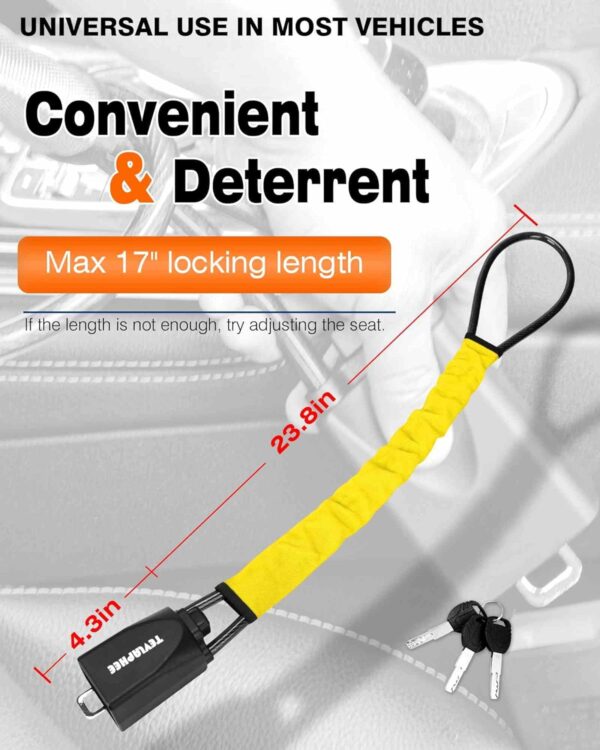 Tevlaphee Steering Wheel Lock Seat Belt Lock Universal Anti Theft Car Device Car Lock Car Theft Prevention with 3 Keys for Car Security Fit Most Vehicles Truck SUV Van(Yellow) - Image 3