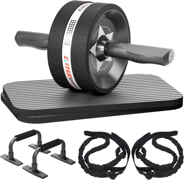 EnterSports Ab Rollers Wheel Kit, Exercise Wheel Core Strength Training Abdominal Roller Set with Push Up Bars, Resistance Bands, Knee Mat Home Gym Fitness Equipment for Abs Workout - Image 2