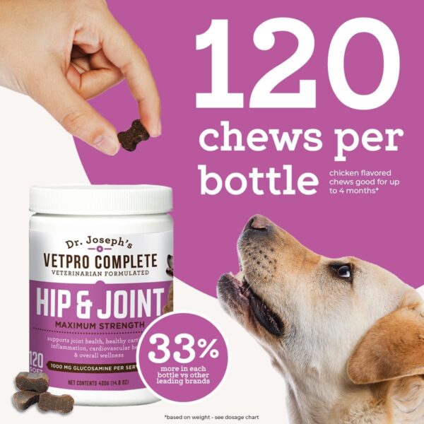 VetPro Dog Hip and Joint Supplement - Pain and Inflammation Relief Chews with Glucosamine, Chondroitin, MSM, Turmeric, Vitamin C, Omega 3 - Treats Hip Dysplasia, Arthritis - Dogs Chewable Supplements - Image 8