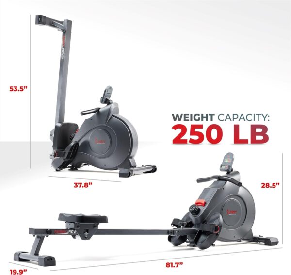 Sunny Health & Fitness Magnetic Rowing Machine w 53.4" Extended Slide Rail, Smooth Quiet Resistance and Optional Exclusive SunnyFit App - Image 7