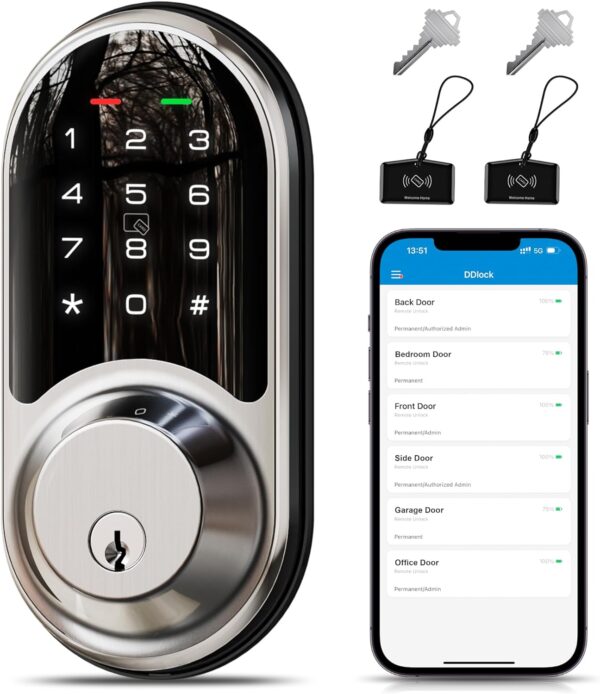 Veise Smart Lock, Keyless Entry Door Lock, Smart Locks for Front Door with App Control, Electronic Digital Lock with Touchscreen Keypad Set, Smart Deadbolt, Auto Lock, Easy Installation, Satin Nickel - Image 2