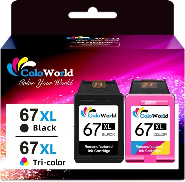 ColoWorld 67XL Ink Cartridges Black/Color Combo Pack for HP Ink 67 HP67 Use for DeskJet 2734e 4133e 4155e 2755e 2700 2855e 4255e 4100 2752e Envy 6000 6055e 6400 6455e 6458e Printer - Image 2