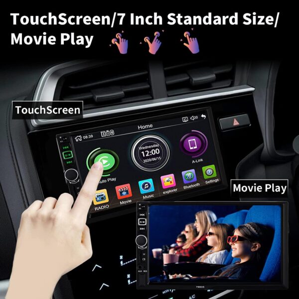 Double Din Car Stereo Radio Compatible with Apple Carplay and Android Auto, 7-Inch HD Touchscreen with Voice Control, Mirror Link, Backup Camera, Steering Wheel, Bluetooth, AM/FM, USB/TF/AUX Port - Image 6