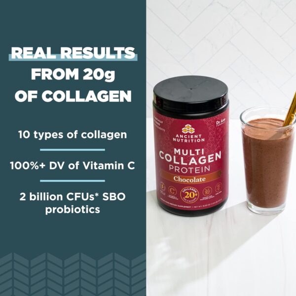 Ancient Nutrition Collagen Powder Protein, Multi Collagen Chocolate Protein Powder, 45 Servings, with Vitamin C, Hydrolyzed Collagen Peptides Supports Skin and Nails, Gut Health, 16.65oz - Image 4